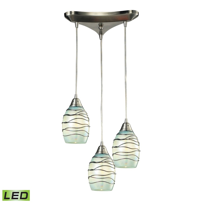 Vines 3-Light Triangular Pendant Fixture in Satin Nickel with Mint Glass - Includes LED Bulbs ELK Lighting
