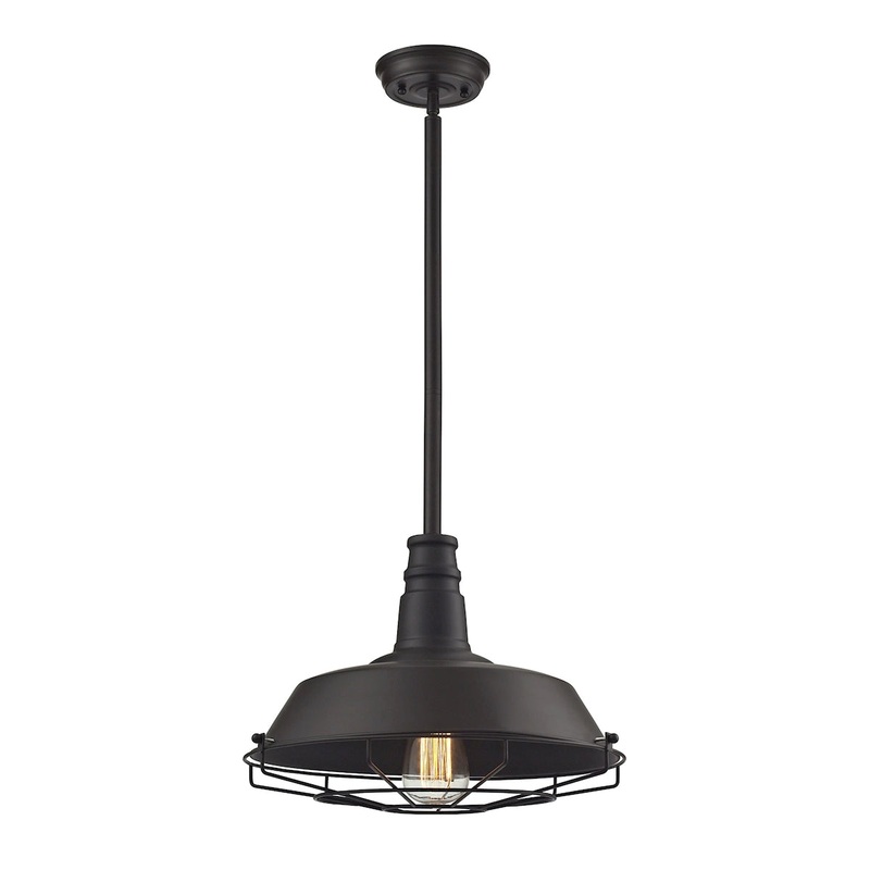 Warehouse Pendant 1-Light Pendant in Oil Rubbed Bronze with Metal Shade and Cage ELK Lighting