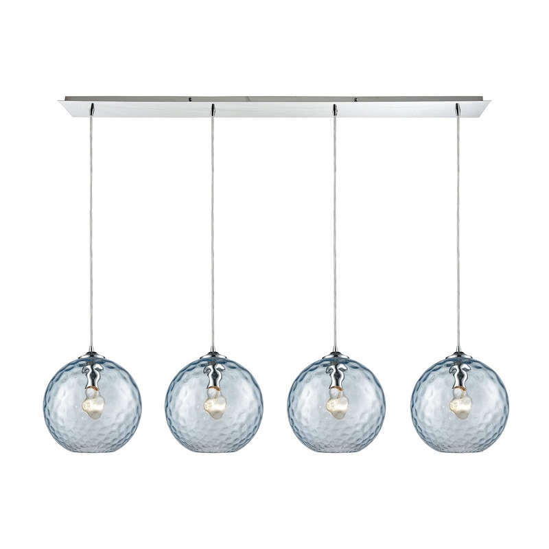 Watersphere 4-Light Linear Pendant Fixture in Chrome with Hammered Aqua Glass ELK Lighting