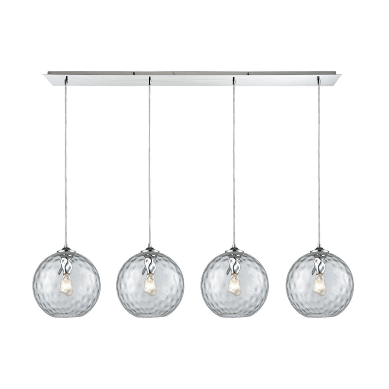 Watersphere 4-Light Linear Pendant Fixture in Chrome with Hammered Clear Glass ELK Lighting