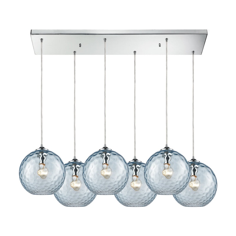 Watersphere 6-Light Rectangular Pendant Fixture in Chrome with Hammered Aqua Glass ELK Lighting