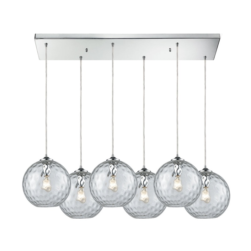 Watersphere 6-Light Rectangular Pendant Fixture in Chrome with Hammered Clear Glass ELK Lighting
