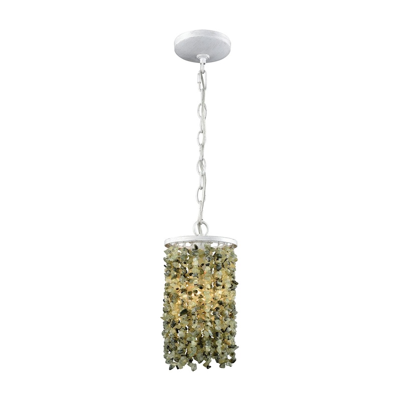 Agate Stones 1-Light Mini Pendant in Off-white with Light Jade Agate Stones ELK Lighting