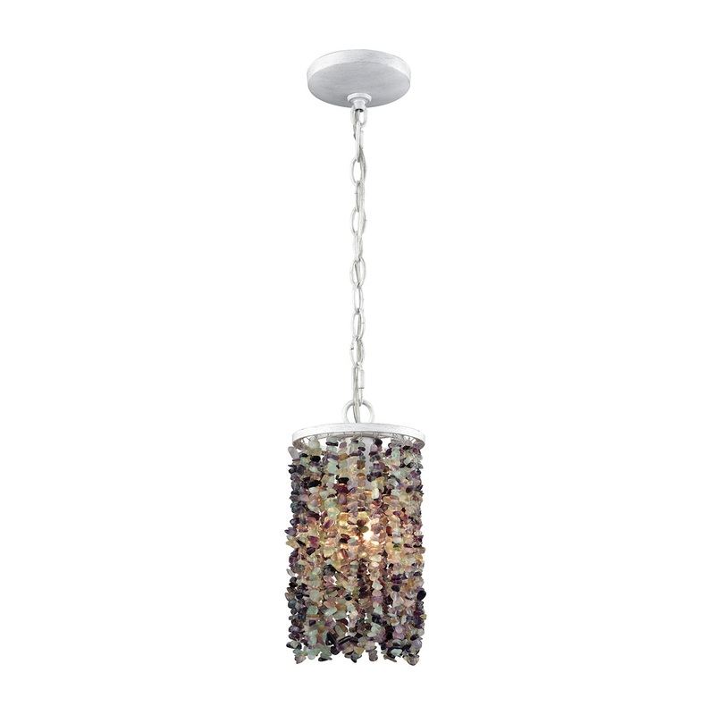Agate Stones 1-Light Mini Pendant in Off-white with Purple Agate Stones ELK Lighting