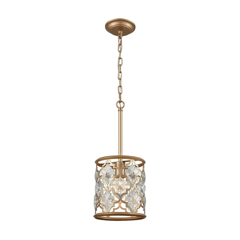 Armand 1-Light Mini Pendant in Matte Gold with Clear Crystals ELK Lighting