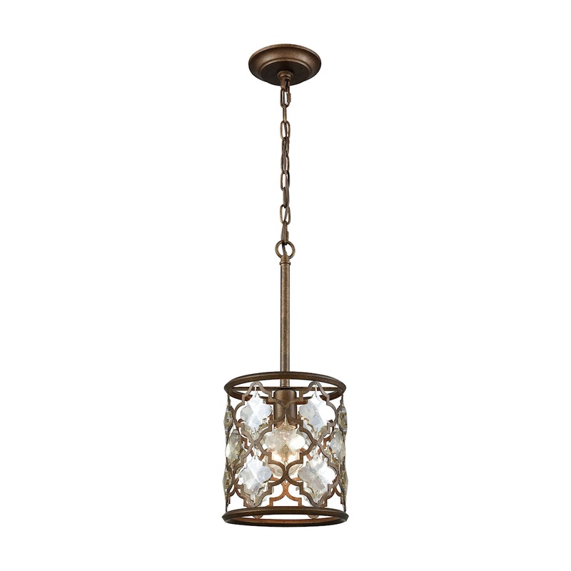 Armand 1-Light Mini Pendant in Weathered Bronze with Champagne-plated Crystals ELK Lighting