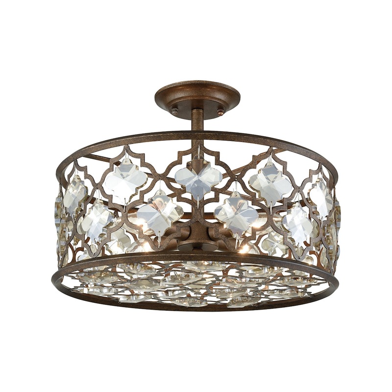 Armand 4-Light Semi Flush in Weathered Bronze with Champagne-plated Crystals ELK Lighting
