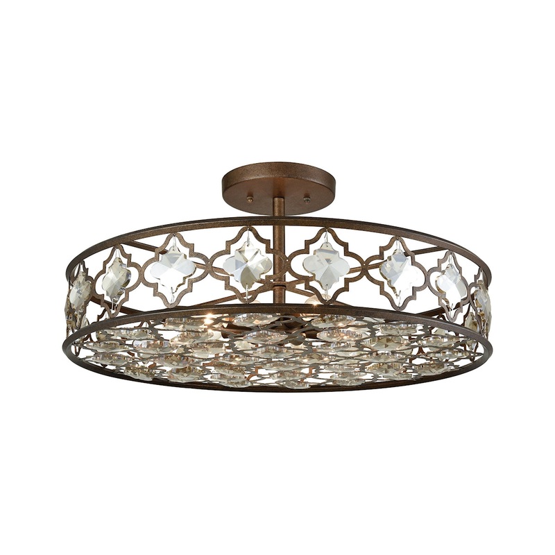 Armand 8-Light Semi Flush in Weathered Bronze with Champagne-plated Crystals ELK Lighting