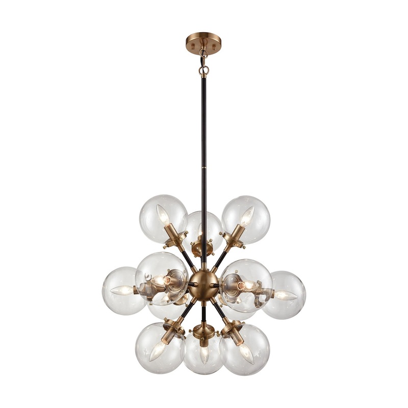 Boudreaux 12-Light Chandelier in Antique Gold and Matte Black with Sphere-shaped Glass ELK Lighting