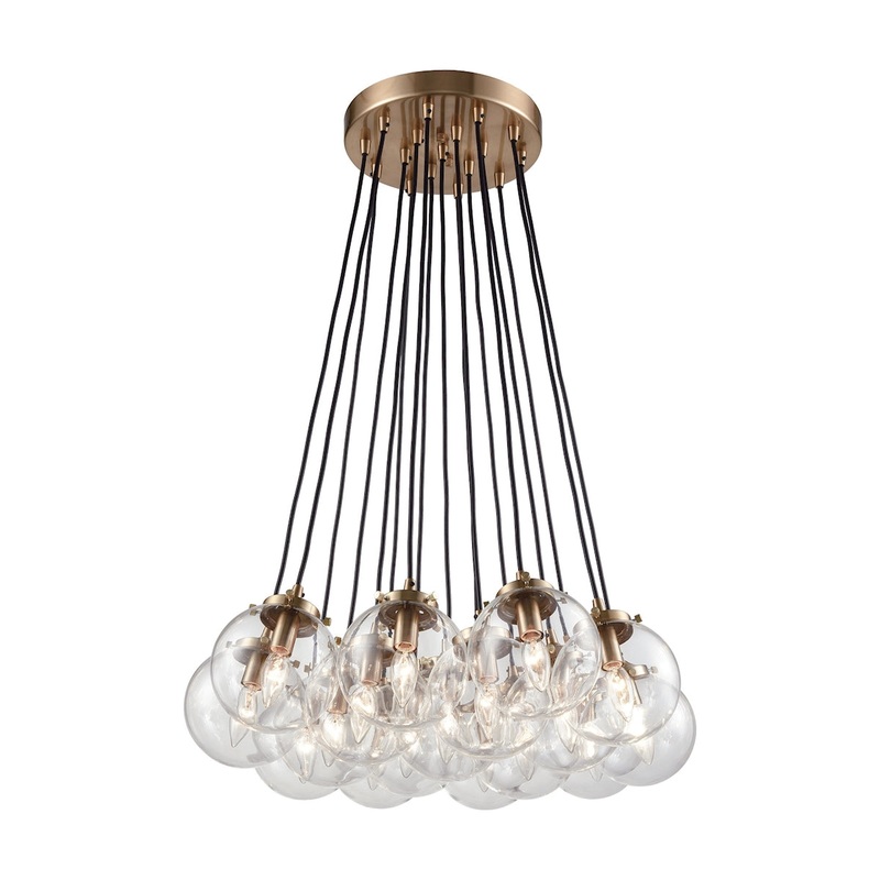 Boudreaux 17-Light Chandelier in Satin Brass with Sphere-shaped Glass ELK Lighting