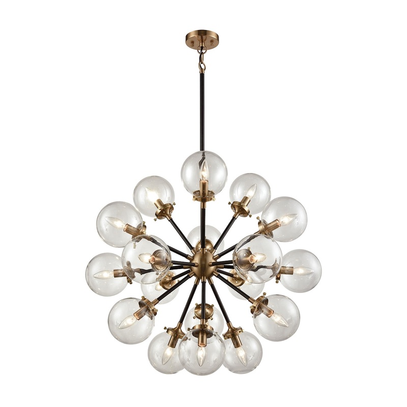 Boudreaux 18-Light Chandelier in Antique Gold and Matte Black with Sphere-shaped Glass ELK Lighting