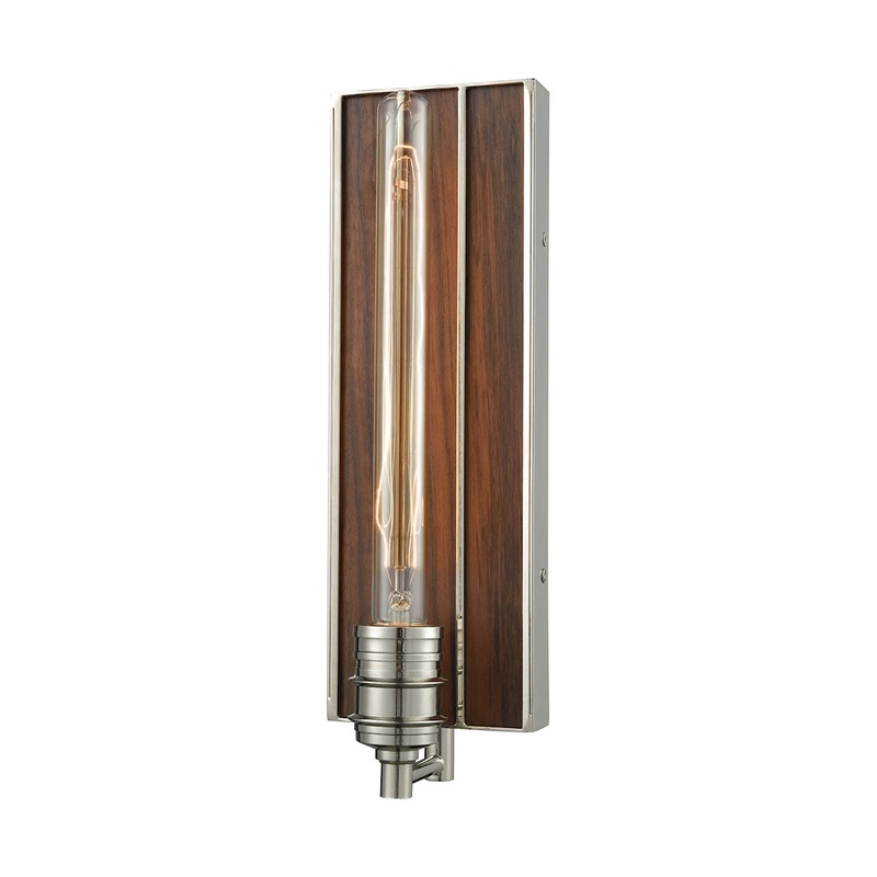 Brookweiler 1-Light Sconce in Polished Nickel with Dark Wood Backplate ELK Lighting