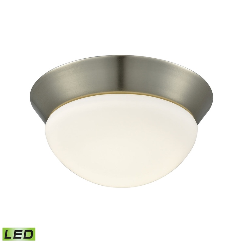 Contours 1-Light Flush Mount in Satin Nickel with Soft Opal Glass - Integrated LED ELK Lighting