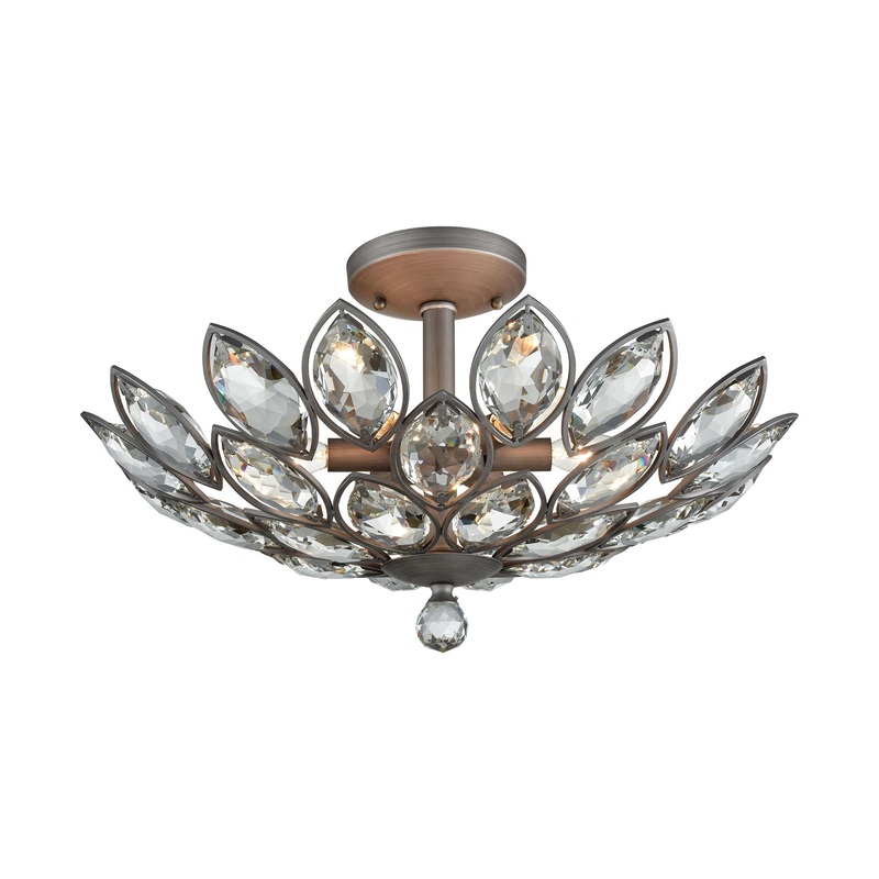 La Crescita 6-Light Semi Flush in Weathered Zinc with Clear Crystal ELK Lighting