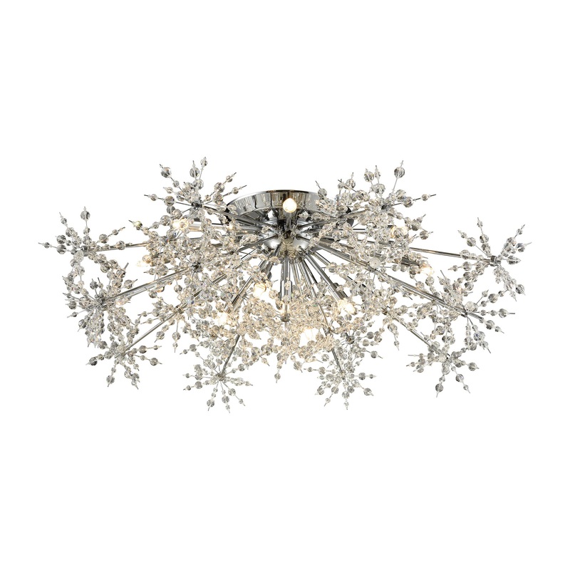 Snowburst 13-Light Semi Flush in Polished Chrome with Crystal ELK Lighting
