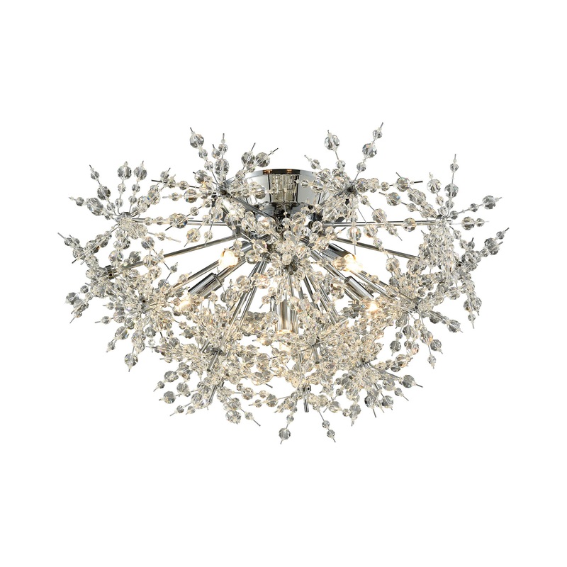Snowburst 6-Light Semi Flush in Polished Chrome with Crystal ELK Lighting