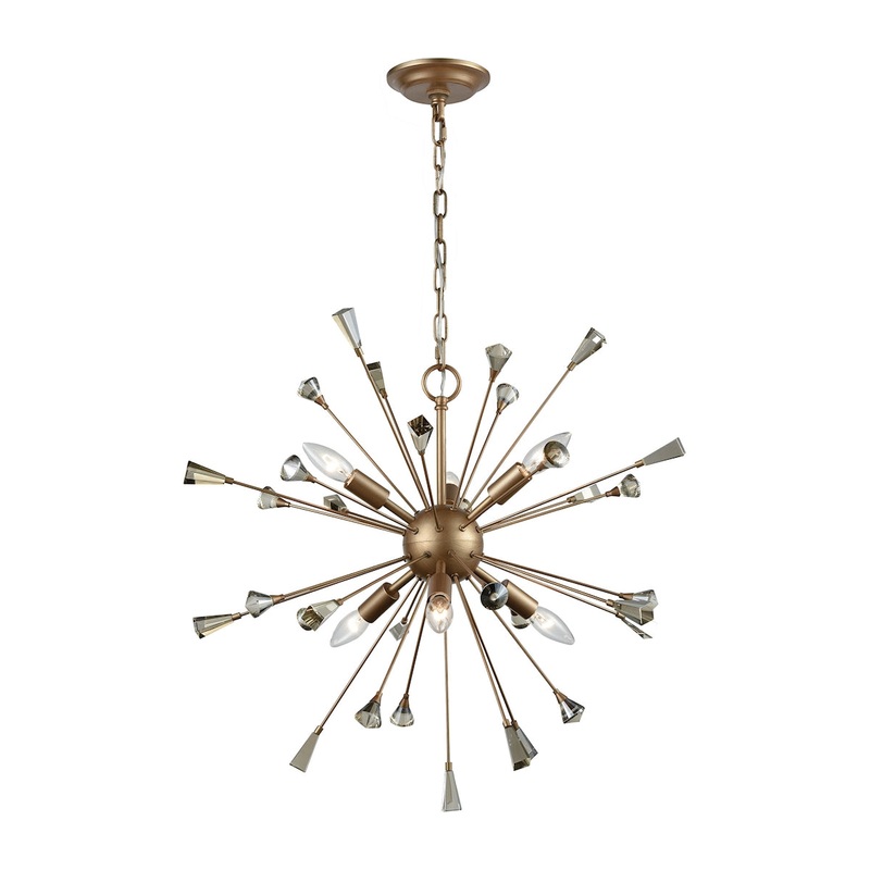 Sprigny 6-Light Chandelier in Matte Gold with Amber Teak Crystal ELK Lighting