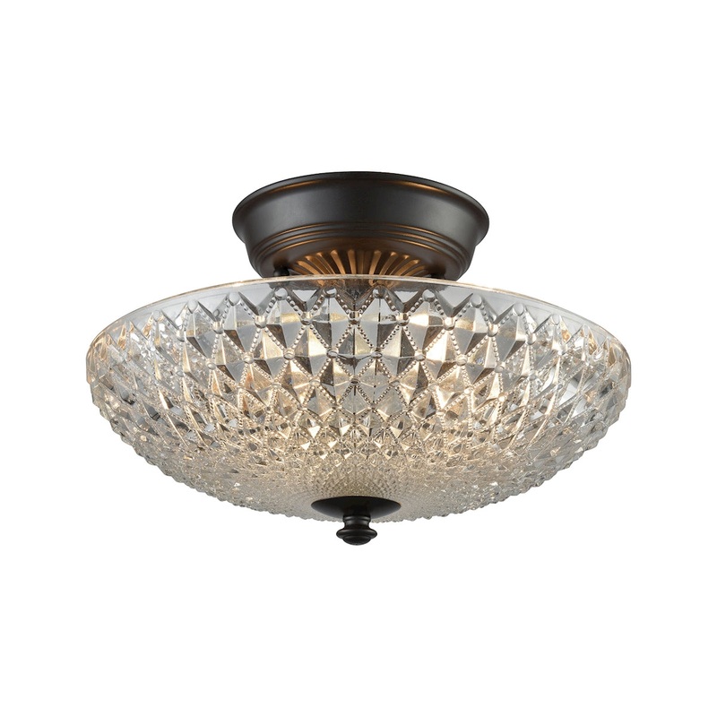 Sweetwater 2-Light Semi Flush in Oil Rubbed Bronze with Clear Crystal Glass ELK Lighting