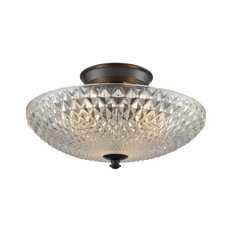 Sweetwater 3-Light Semi Flush in Oil Rubbed Bronze with Clear Crystal Glass ELK Lighting