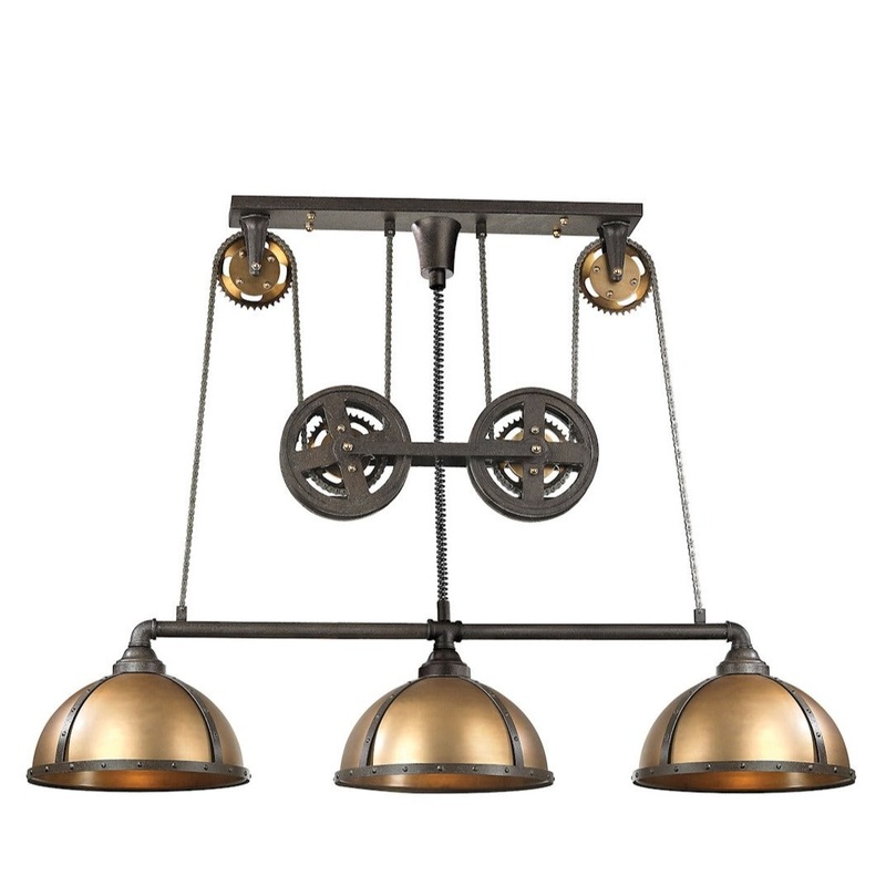 Torque 3-Light Island Light in Vintage Brass and Rust with Metal Shade - Includes LED Bulbs ELK Lighting