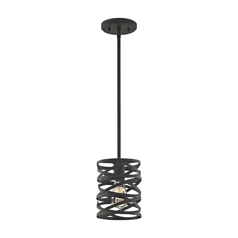 Vorticy 1-Light Mini Pendant in Oil Rubbed Bronze with Metal Cage ELK Lighting