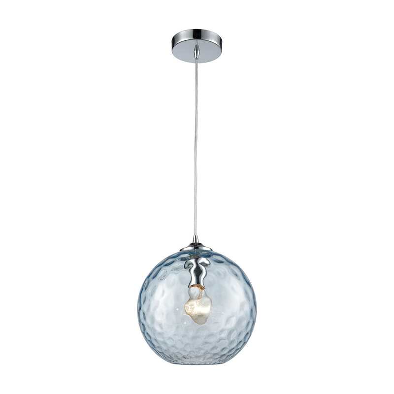 Watersphere 1-Light Mini Pendant in Chrome with Hammered Aqua Glass ELK Lighting