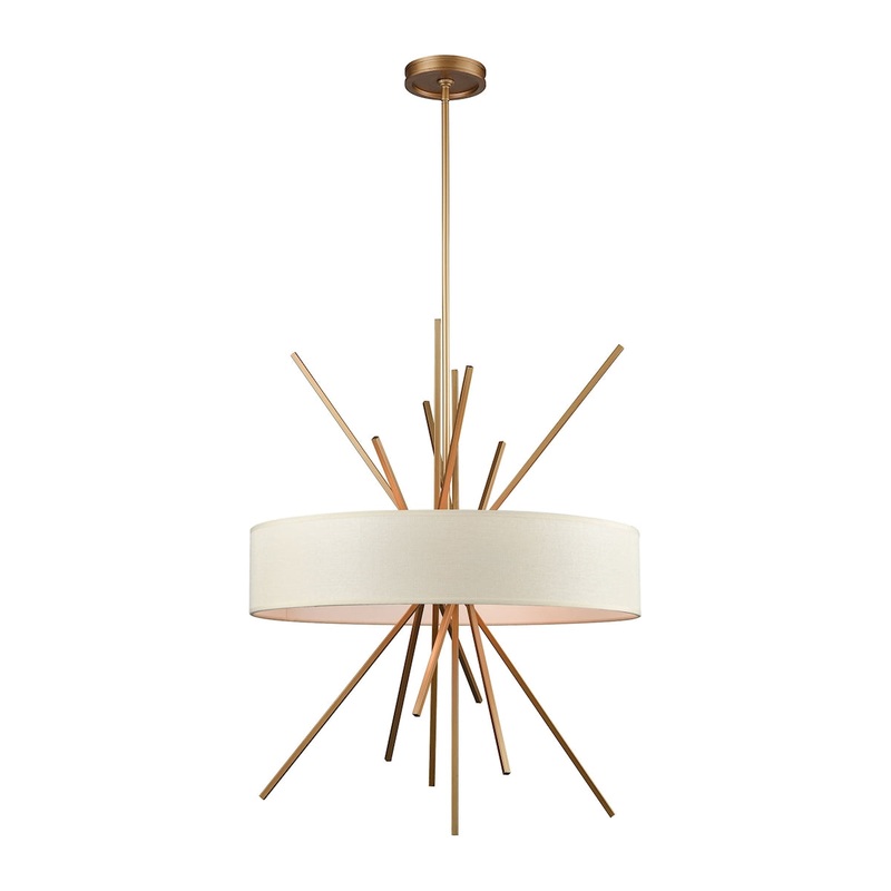 Xenia 5-Light Chandelier in Matte Gold with Textured Beige Fabric Shade ELK Lighting