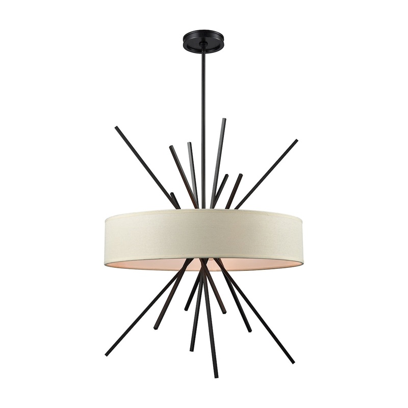 Xenia 5-Light Chandelier in Oil Rubbed Bronze with Textured Beige Fabric Shade ELK Lighting