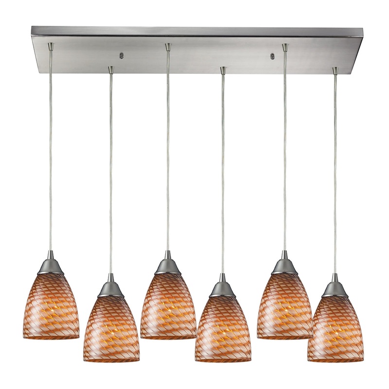 Arco Baleno 6-Light Rectangular Pendant Fixture in Satin Nickel with Coco Glass ELK Lighting