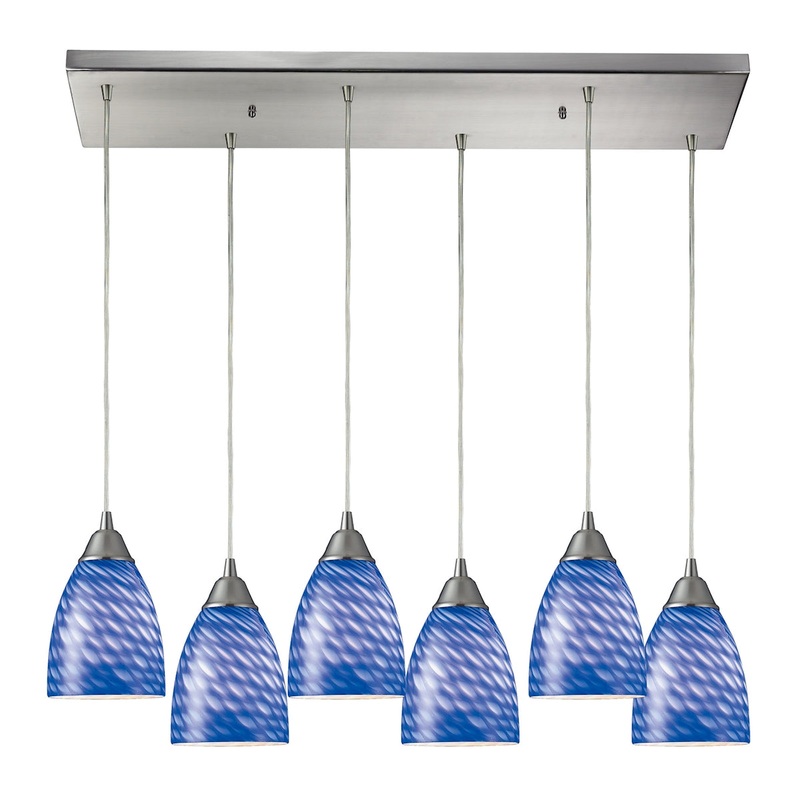Arco Baleno 6-Light Rectangular Pendant Fixture in Satin Nickel with Sapphire Glass ELK Lighting