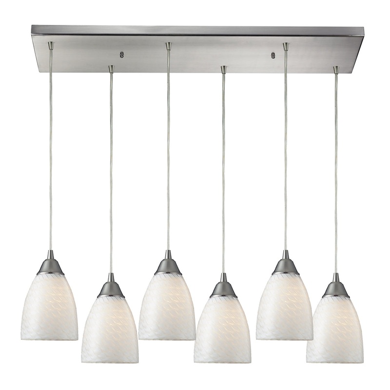 Arco Baleno 6-Light Rectangular Pendant Fixture in Satin Nickel with White Swirl Glass ELK Lighting