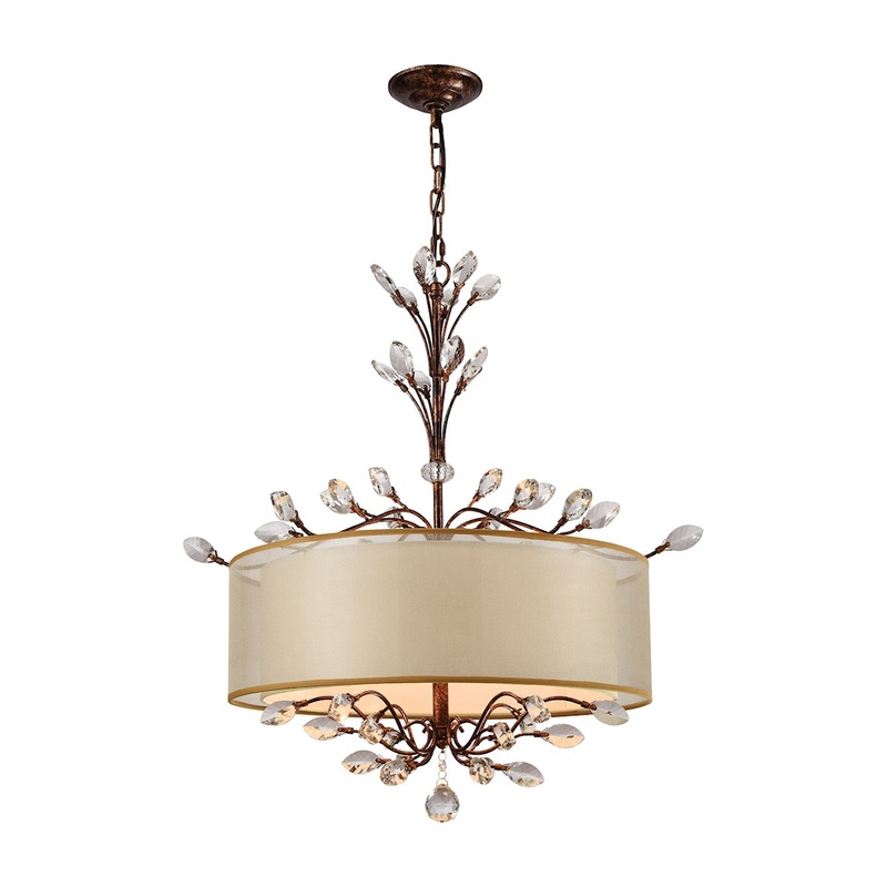 Asbury 4-Light Chandelier in Spanish Bronze with Organza and Fabric Shade ELK Lighting