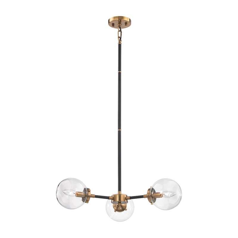 Boudreaux 3-Light Chandelier in Antique Gold and Matte Black with Sphere-shaped Glass ELK Lighting