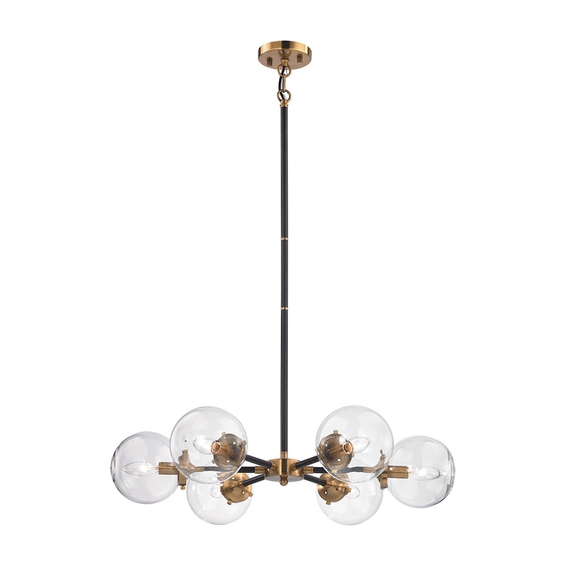 Boudreaux 6-Light Chandelier in Antique Gold and Matte Black with Sphere-shaped Glass ELK Lighting