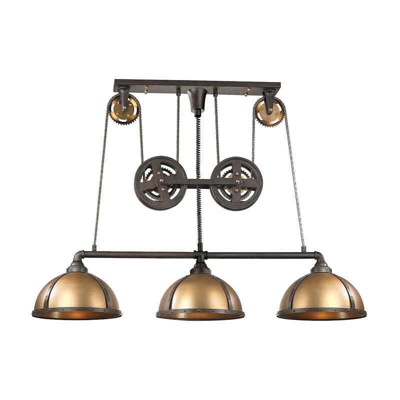 Torque 3-Light Island Light in Vintage Brass and Rust with Metal Shade ELK Lighting