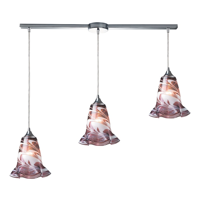 Vestido 3-Light Linear Pendant Fixture in Polished Chrome with Multi-colored Swirl Glass ELK Lighting