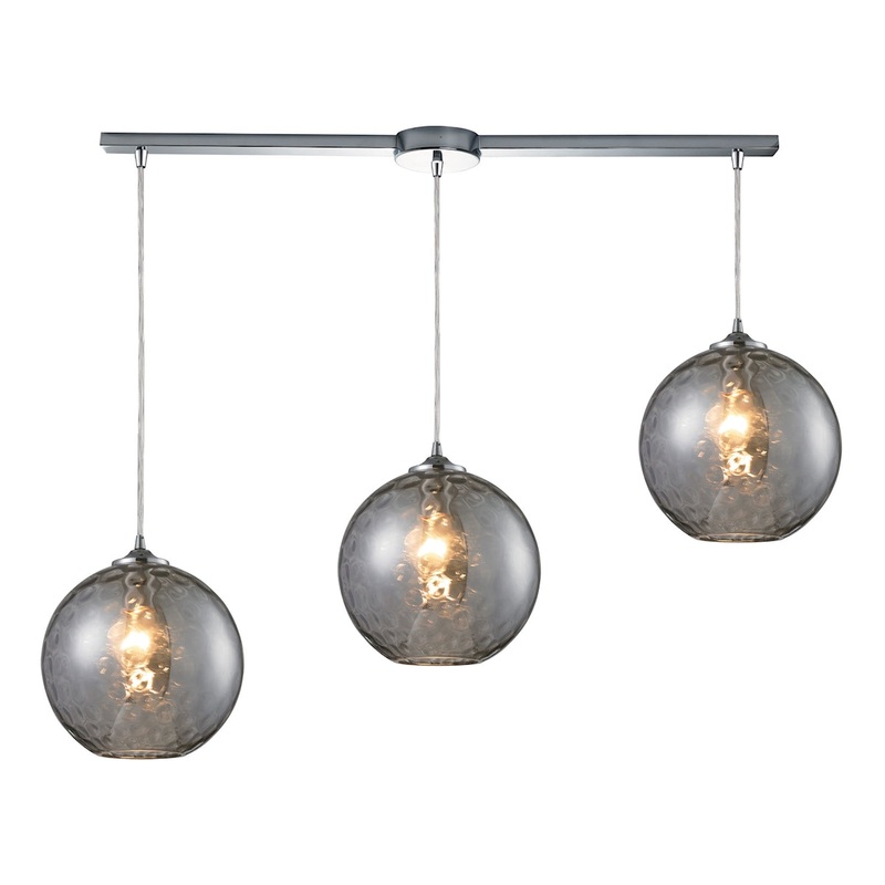 Watersphere 3-Light Linear Pendant Fixture in Chrome with Hammered Smoke Glass ELK Lighting