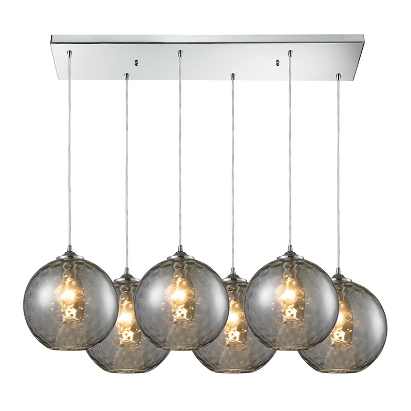 Watersphere 6-Light Rectangular Pendant Fixture in Chrome with Hammered Smoke Glass ELK Lighting