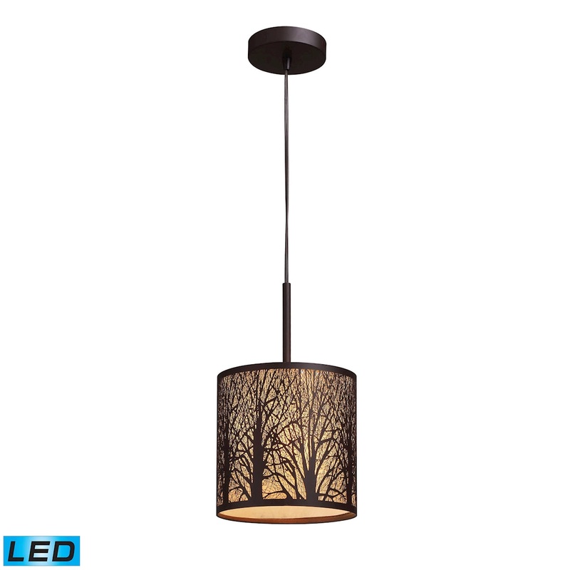 Woodland Sunrise 1-Light Mini Pendant in Aged Bronze with Woodland Shade - Includes LED Bulb ELK Lighting