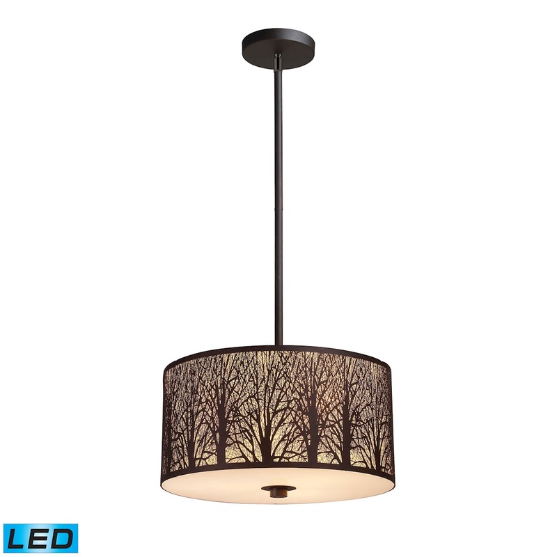 Woodland Sunrise 3-Light Pendant in Aged Bronze with Woodland Shade - Includes LED Bulbs ELK Lighting