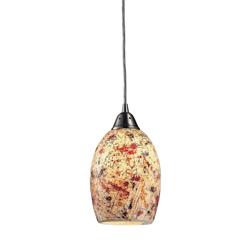 Avalon 1-Light Mini Pendant in Satin Nickel with Multi-colored Crackle Glass ELK Lighting