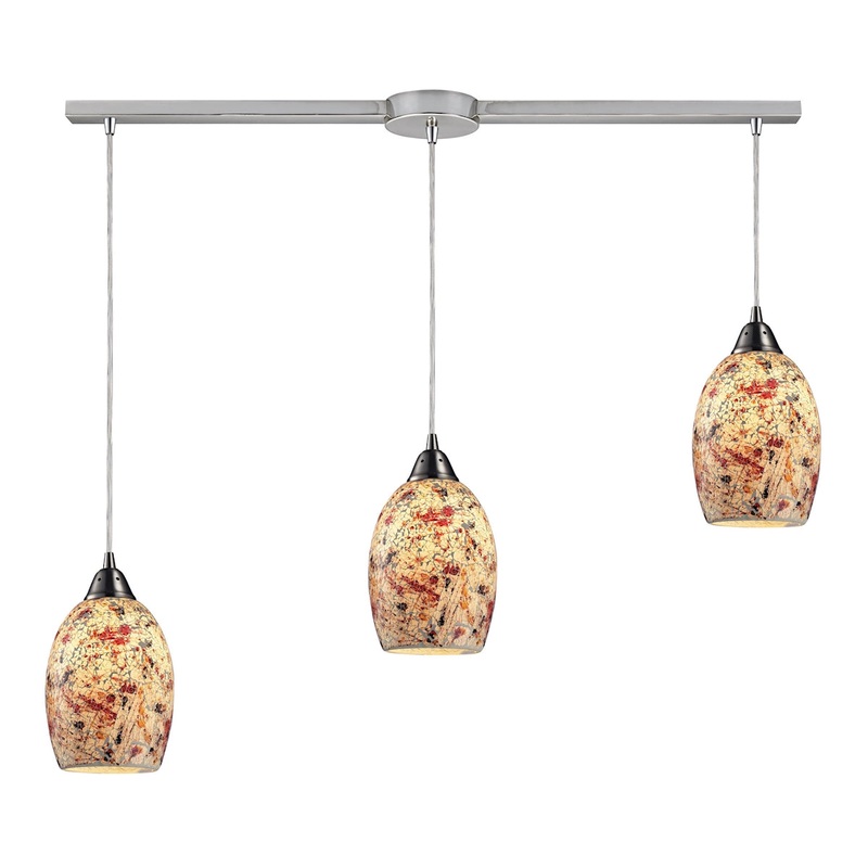 Avalon 3-Light Linear Pendant Fixture in Satin Nickel with Multi-colored Crackle Glass ELK Lighting