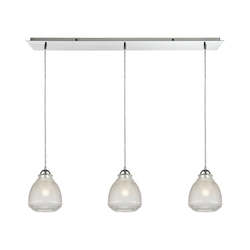 Victoriana 3-Light Linear Mini Pendant Fixture in Polished Chrome with Clear Crosshatched Glass ELK Lighting 56590/3LP