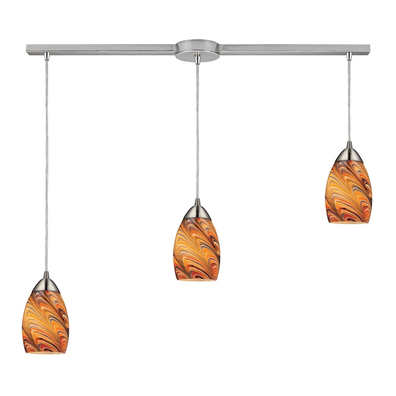 Vortex 3-Light Linear Pendant Fixture in Satin Nickel with Multi-colored Glass ELK Lighting 10089/3L-RV