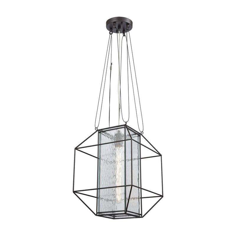 Waterbury 1-Light Mini Pendant in Oil Rubbed Bronze with Ripple Glass Panels ELK Lighting