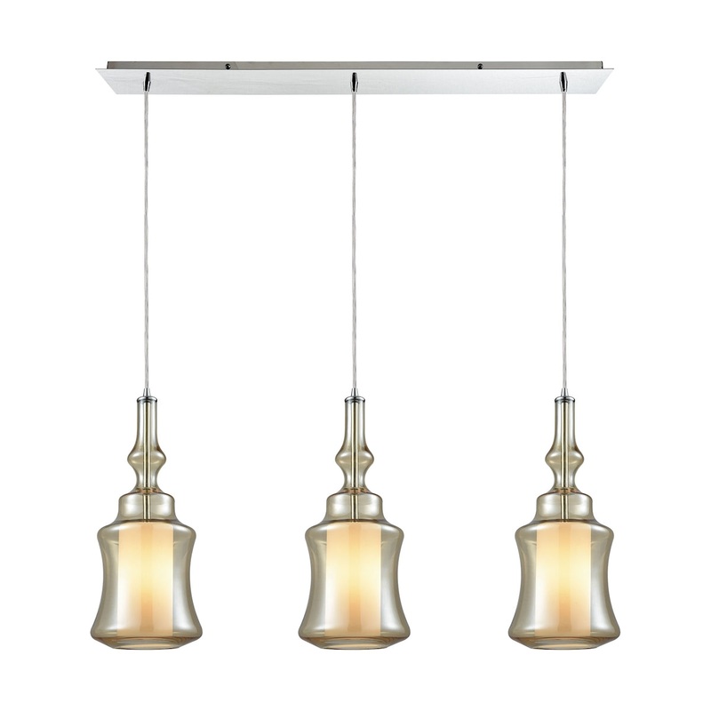 Alora 3-Light Linear Mini Pendant Fixture in Chrome with Champagne-plated and Opal White Glass ELK Lighting 56502/3LP