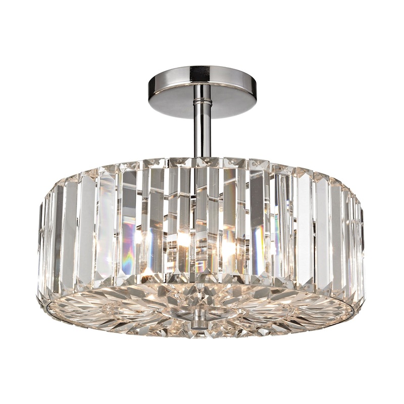 Clearview 3-Light Semi Flush in Polished Chrome with Crystal Prisms ELK Lighting