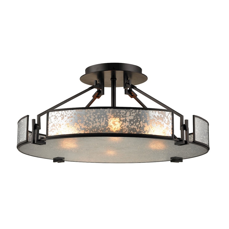 Lindhurst 4-Light Semi Flush in Oil Rubbed Bronze with Glass Panels ELK Lighting