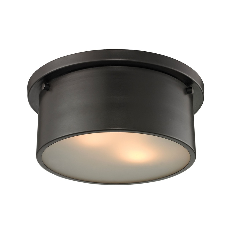 Simpson 2-Light Flush Mount in Oil Rubbed Bronze with Frosted White Diffuser ELK Lighting