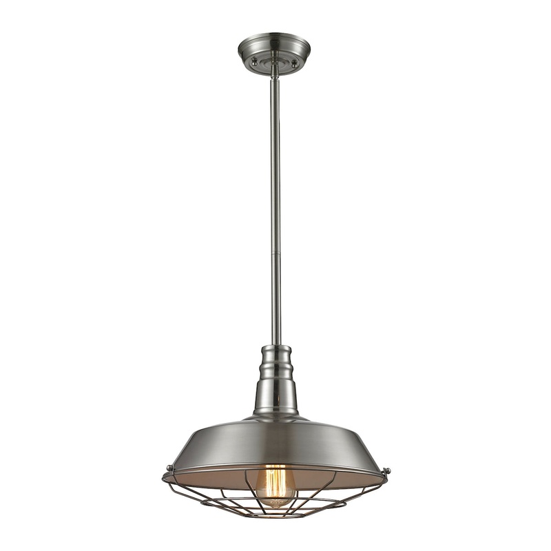 Warehouse Pendant 1-Light Pendant in Satin Nickel with Metal Shade and Cage ELK Lighting
